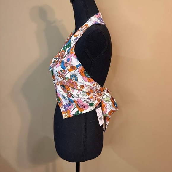 Willow Root Floral Wrap Halter Top Retro Summer Boho Festival Crop Tank Large - Picture 4 of 7